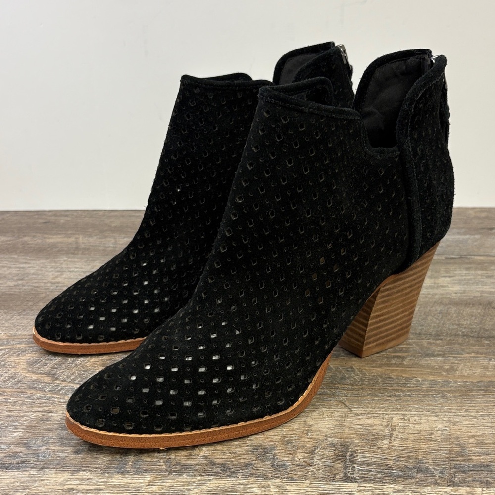 Marc Fisher CANOPY Perforated Black Suede Ankle Boots Size 10